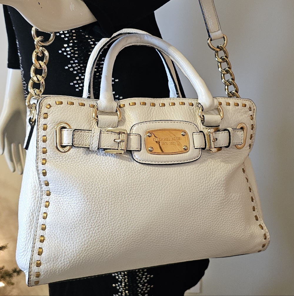 Michael Kors Ivory Satchel with Gold Details